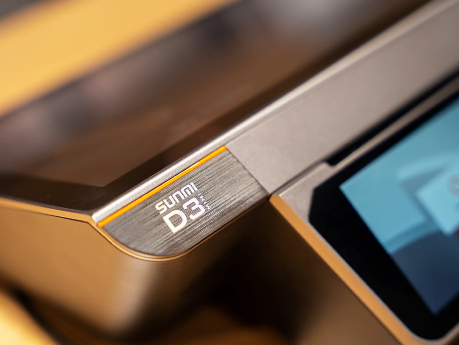 Sunmi D3 Mini dual-display design close-up showing the customer-facing screen