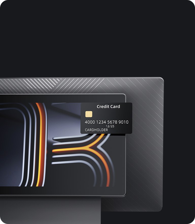 Bank card resting on the Sunmi D3 customer screen for on-screen NFC tap-to-pay