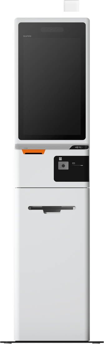 Sunmi K2 full-size 24-inch self-service kiosk on a floor stand