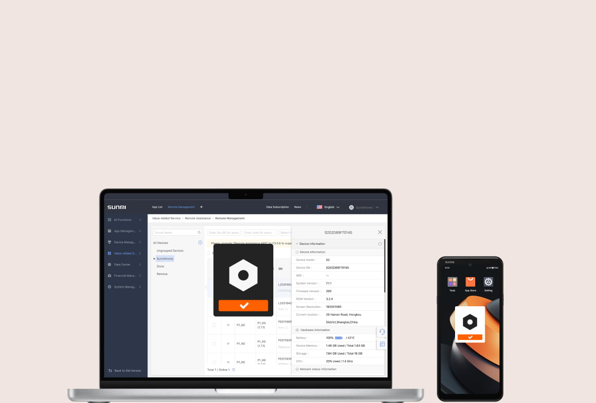 Sunmi DMP remote device management dashboard for Sunmi L3